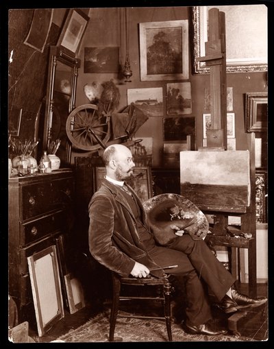 John Francis Murphy in his studio at The Chelsea, West 23rd Street, New York, c.1895 by Byron Company